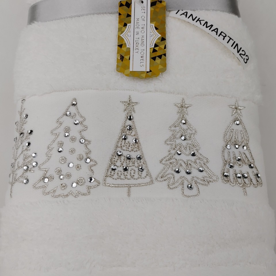 Lot De 2 Serviettes De Bain Et Main Noël – Broderie Laura – Blanc – Neuves