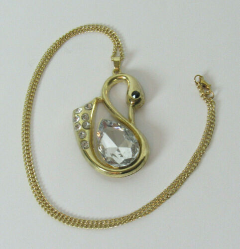 VINTAGE 1970s SWAN PENDANT & CHAIN GOLDEN METAL F… - image 1