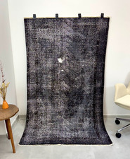 4x7 Oushak Black Rug, Dark Academia, Vintage Turkish Rug, Handmade Area Rug