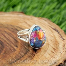 Kingman Pink Dahlia Turquoise 925 Sterling Silver Handmade Ring for Women