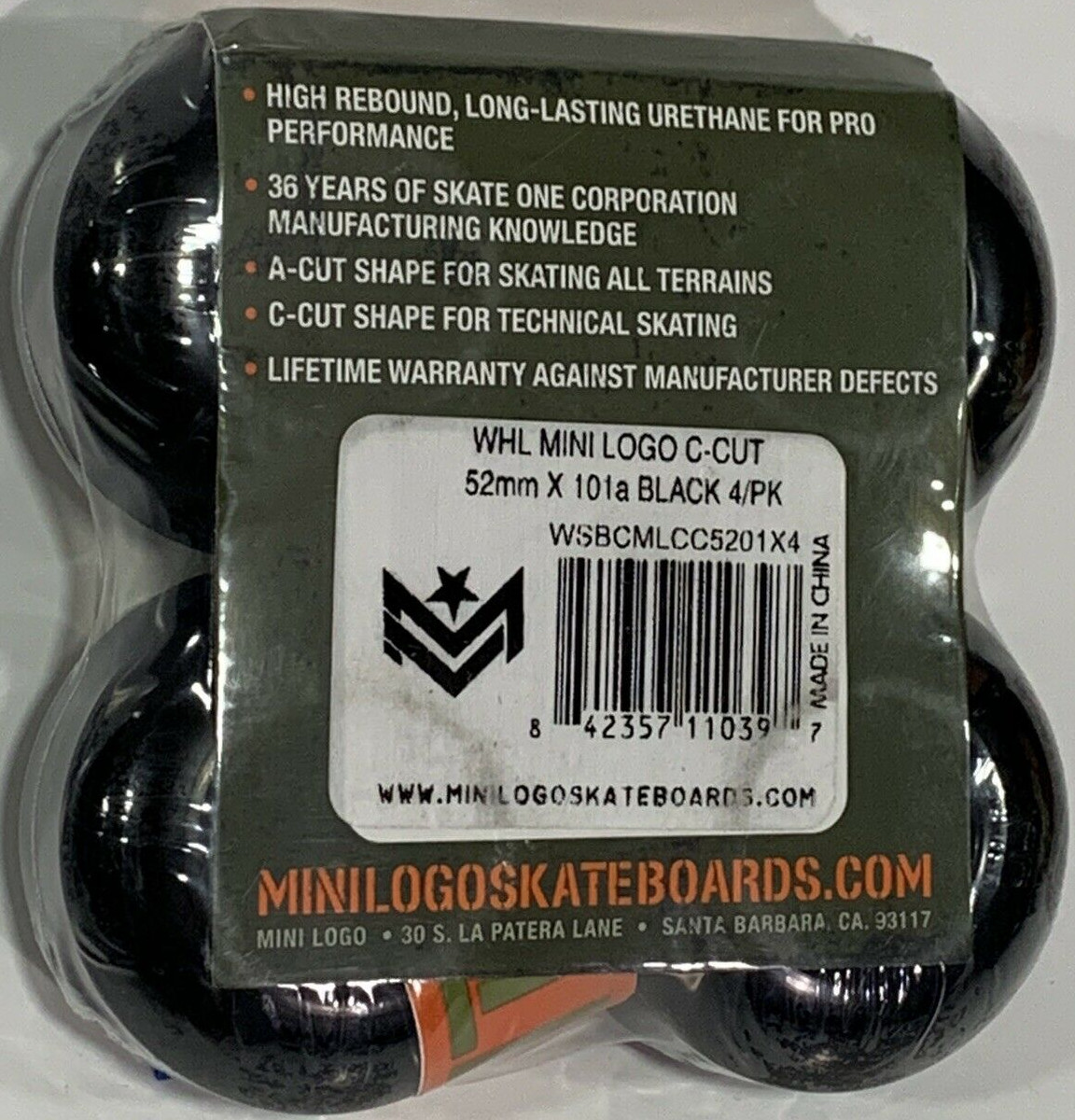 Powell Mini Logo C-Cut 52MM 101a Skateboard Wheels Black Set/4 NEW w/Decal