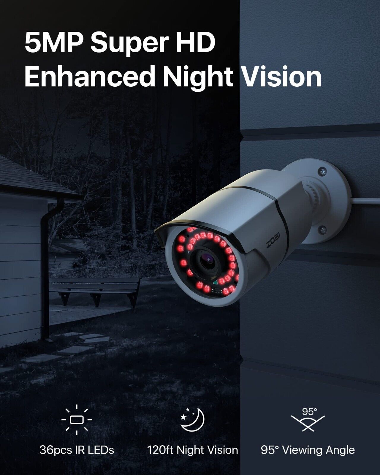 ZOSI 16CH 4K NVR 3K 12pcs 120ft Night Vision 5MP PoE IP Outdoor Cameras 4T