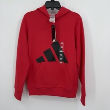Adidas Boys Essential Big Logo Pullover Hoodie Sweatshirt M/10-12 Red Fleece  