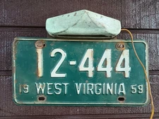 1959 West Virginia Collectable Vintage License Plate With Light Attached. 12-444