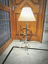 Lampada da terra nautica vintage in ottone pieno stile antico treppiede in...