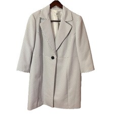 Le Suit Womens Suit JKT White W/ Black Oval Spots Classic Long Fitted Blazer 40