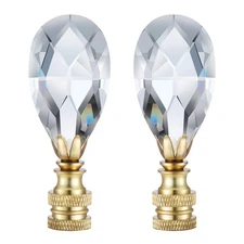 Teardrop Clear Crystal Lamp Finial 2 Packs 2-3/4 Inches Polished Brass