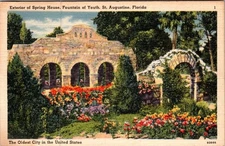 Vintage Tichnor Linen Postcard Fountain of Youth Spring House St Augustine
