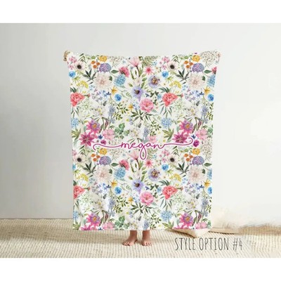 Personalisierte Aquarell-Blumendecke Minky Sherpa Vintage Blumen Gemütlich