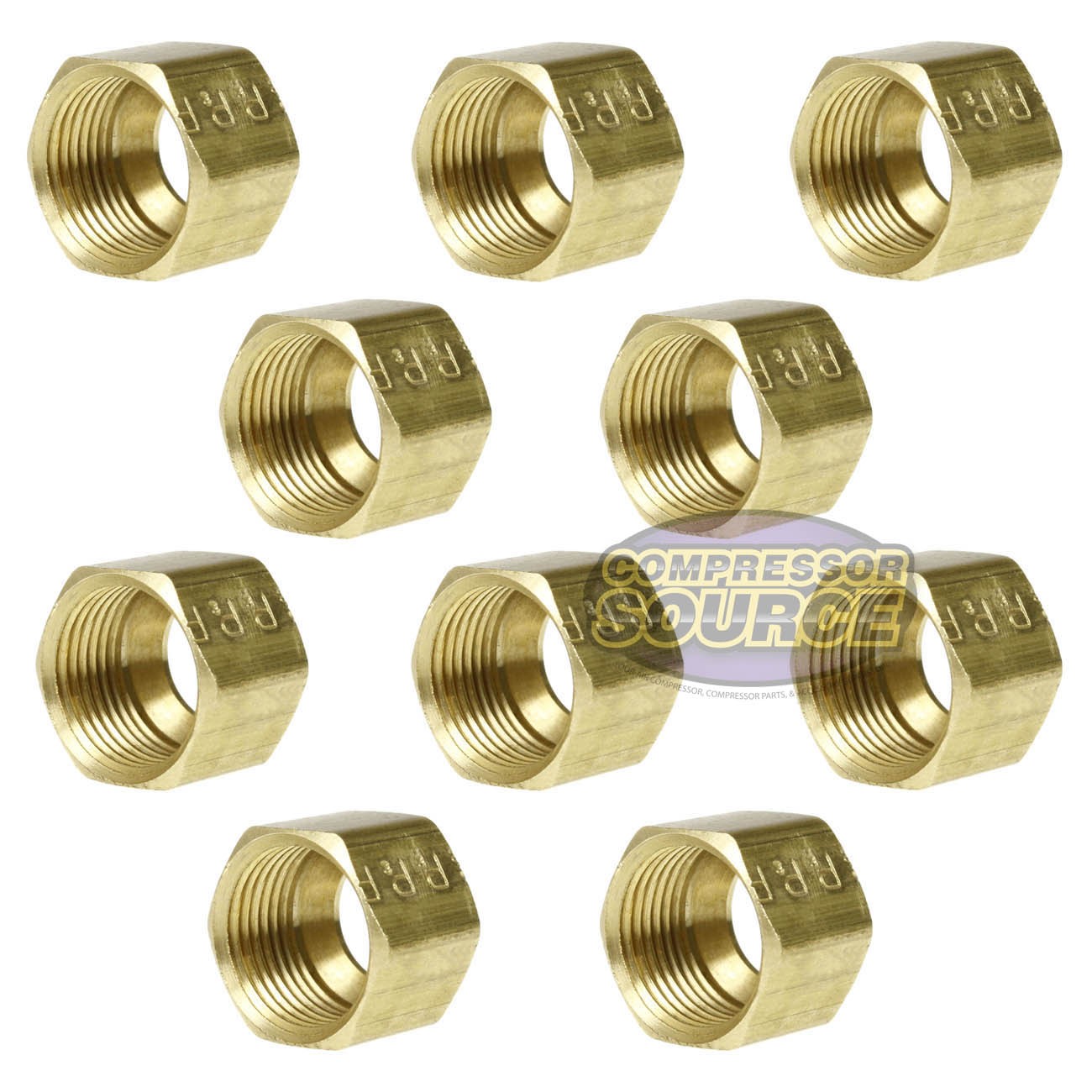 10 Pack 3/8" Compression Nut Hex Shape 9/16"-24 Thread Size Solid Brass Fitting
