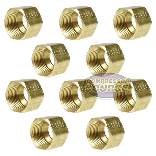 10 Pack 3/8" Compression Nut Hex Shape 9/16"-24 Thread Size Solid Brass Fitting