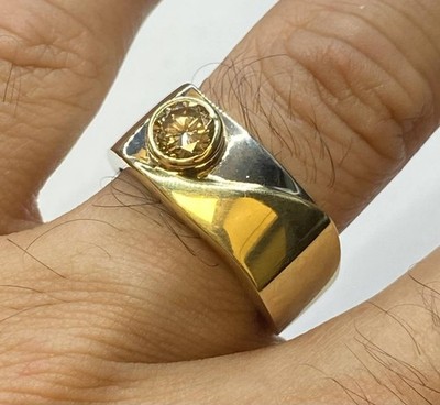18K Men's Gold Ring, Size 10, with .70 CT.  Unique Champagne Diamond 2-1