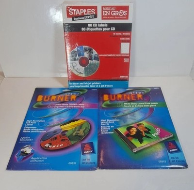 Avery - After Burner 40 CD / DVD Labels + CD Case Inserts + New Staples Cd Lbls