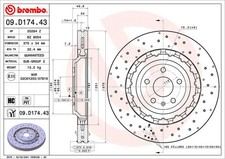 2x Bremsscheibe gelocht/innenbel. 09.D174.43 BREMBO für AUDI TT TT Roadster