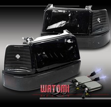 92-96 BRONCO F150 F250 F350 SMOKE CRYSTAL HEAD LIGHTS+BUMPER+CORNER+10K HID LAMP