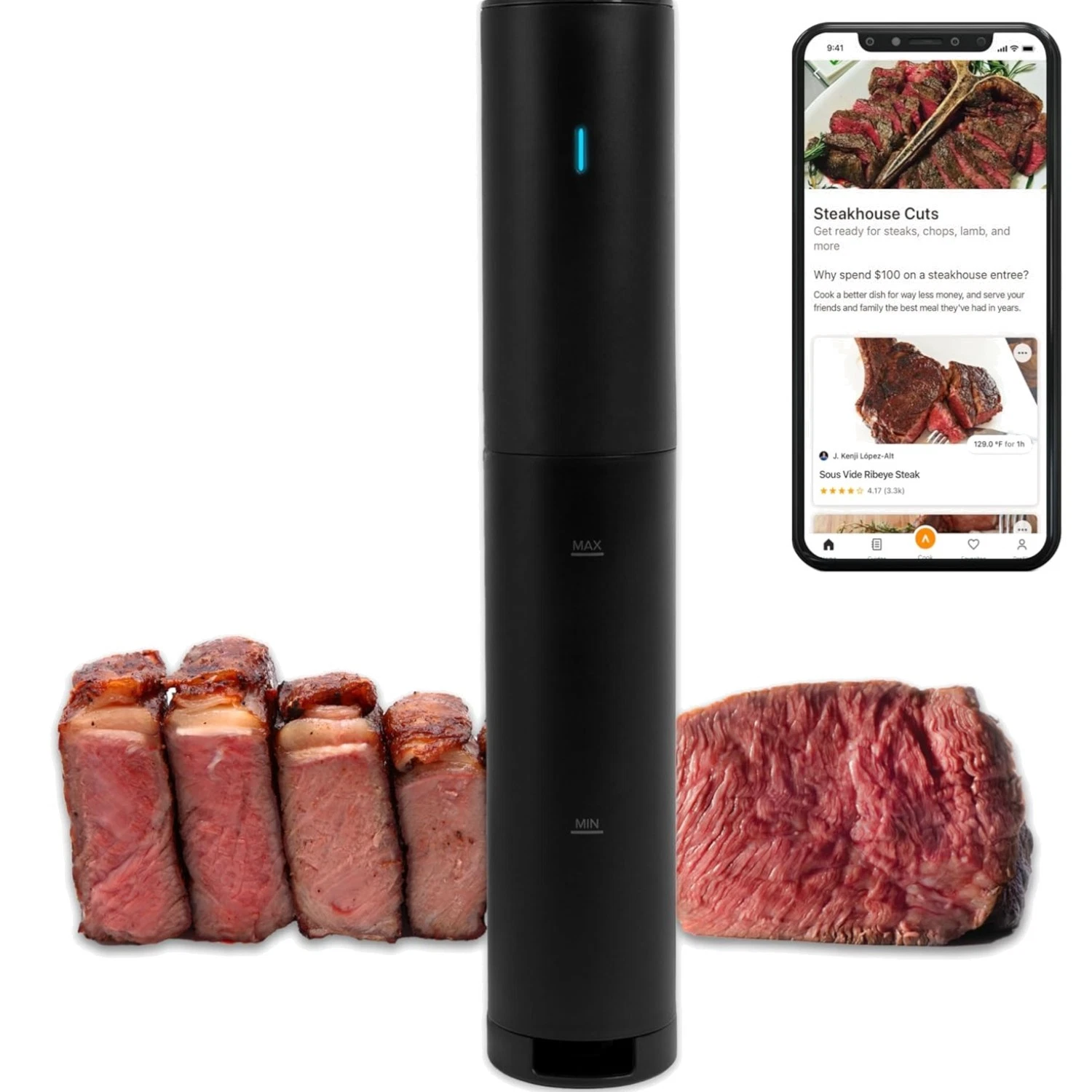 Sous Vide Precision Cooker Mini, 850 Watts, Black and Orange, App Enabled, 20...