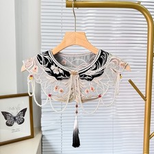 Chinese Vintage Neck Scarf Black Shawl Cape Embroidered False Collar Neckpiece