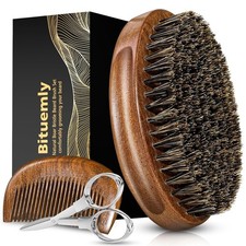 Beard Brush, Natural Boar Bristles Beard Brush for Men and Wooden Sandalwood Poc