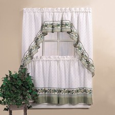 Cottage Ivy 3 Piece Kitchen Curtain Set Green Gold White Tier Swag 36 Inch