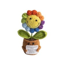 Handmade Crochet Sunflower Flower Bouquet, Decorative Cotton Floral Red