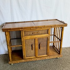 Mid Century Boho Faux Bamboo Wicker Buffet/Bar Cart by American of Martinsville Mid Century Boho Faux Bamboo Wicker Buffet/Bar Cart by American of Martinsville - Image 1