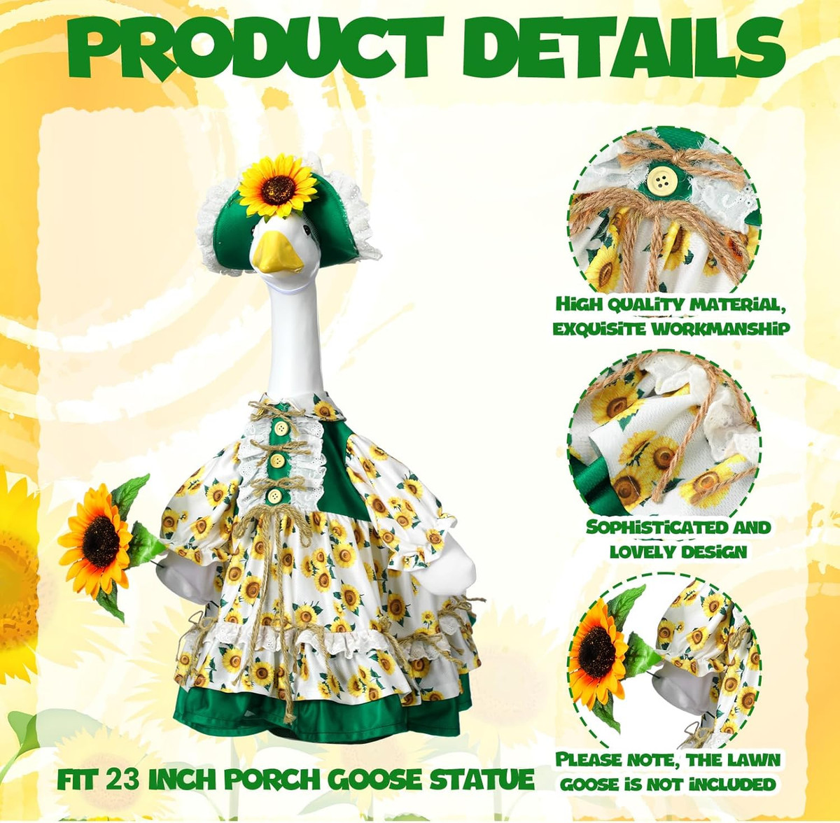1 Set Sunflower Porch Goose Outfit 23 Inch Summer Cement Goose Clothes Dress and View 3