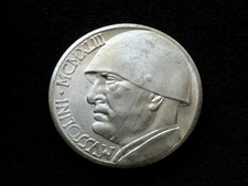 1943 dated ITALY MUSSOLINI WWII Italia 20 liras Silver-Plated COMMEMORATIVE COIN