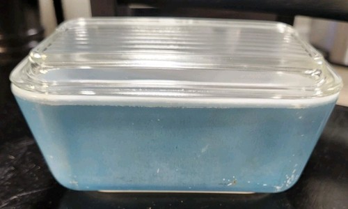 Pyrex 502 B Dish Aqua Blue Teal With Lid 502C 4" x 6.75" Refrigerator Dish NICE!