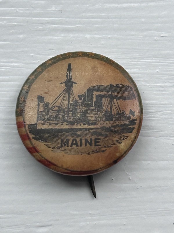 1898 MAINE Spanish American War Button Flag Rim & BackPap NO RESRERVE
