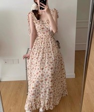 DOEN Retro-style Small Floral Country Style Long-Sleeved Frill Ear-Covered Dress