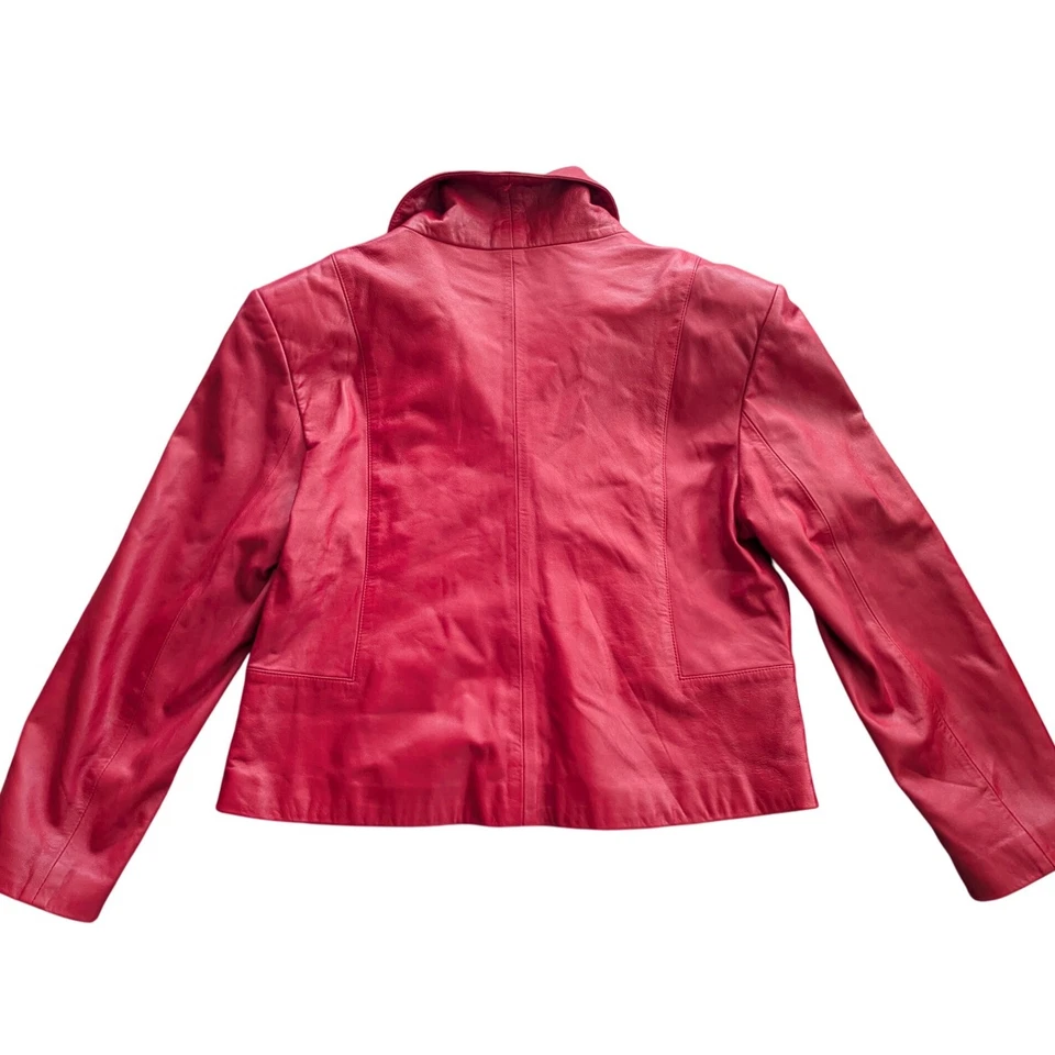 VTG Konig Furs Y2K Red Leather Blazer Biker Moto Jacket Button Up Women's XL EUC - Image 2 of 4