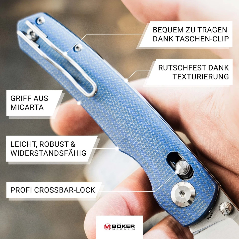 MAGNUM Shango Taschenmesser EDC 440A Micarta Crossbar Lock Clip Blau 01BM0003 - Bild 4 von 4