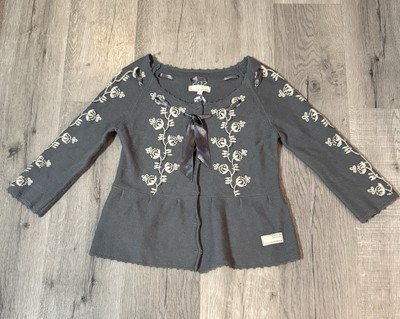 Odd Molly Lambswool Cardigan Knit Sweater Gray Embroidered Beads Tie Size 1