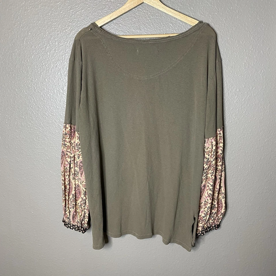Women's We The Free Jade Top Green Long Puff Sleeve Pocket Size Medium - Image 2 of 4