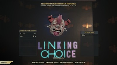 Fallout 76 PS4/PS5 Fastnacht Maske Leuchtender Minotaurus Glowing Minotaur