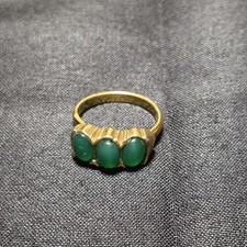 Beautiful Gold-tone Ring With Three Oval Gree...
