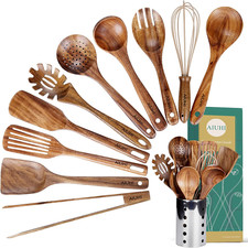 Kitchen Utenails Set with Holder,Kitchen Wooden Utensils for Cooking, Wood Utens