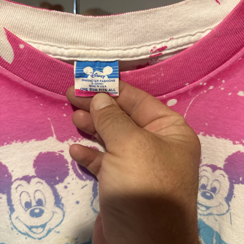Camisa Mickey Mouse Tie Dye Disney Estampado Completo Salpicaduras De Colección 1990 OSFA Rosa Foto 4 de 4