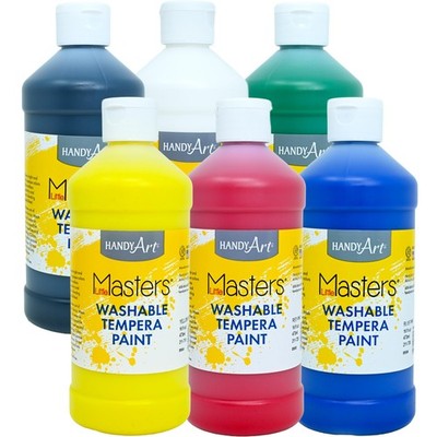 Handy Art Masters Washable Tempera Paint, 6-16 oz, 6 per Set