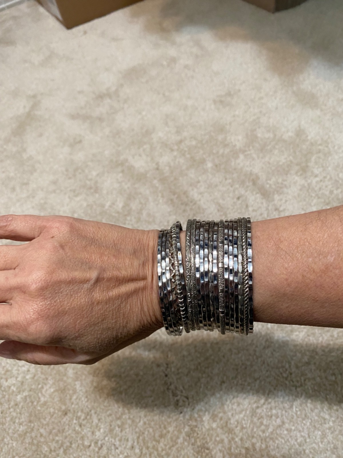 Silver Plated Stackable Bangle Bracelets, Vintage… - image 1