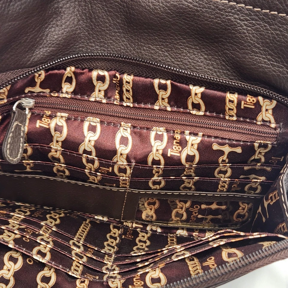 Bolso Bandolera Tignanello Marrón Oscuro Cuero Genuino Bolsillos con Cremallera Ajustable Foto 4 de 4