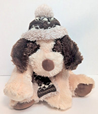 Hugfun International Plush Dog 11" Sitting Super Soft Puppy Winter Hat  Scarf