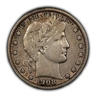 1908 年 50 美分理发师半美元银币-光泽-XF-SKU-Z5540