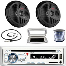Pyle 1-DIN Bluetooth Marine CD Receiver W/White Cover, 2x 8'' 180W Max Speakers