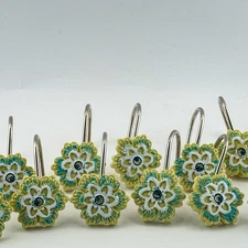 Vintage Floral Shower Curtain Hooks – Set of 12 Retro Cottagecore Bathroom