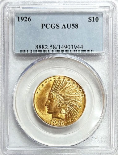 1926 GOLD UNITED STATES $10 DOLLAR INDIAN HEAD COIN PCGS ABOUT UNC 58