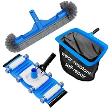 3-in-1 Pool Cleaning Kit Full Set - 18in Rounded End Pool Brush & Ergonomic P...