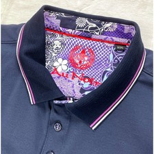 Au Noir Mens 2XL Polo Shirt Blue Short Sleeve Paisley Trim Golf Casual