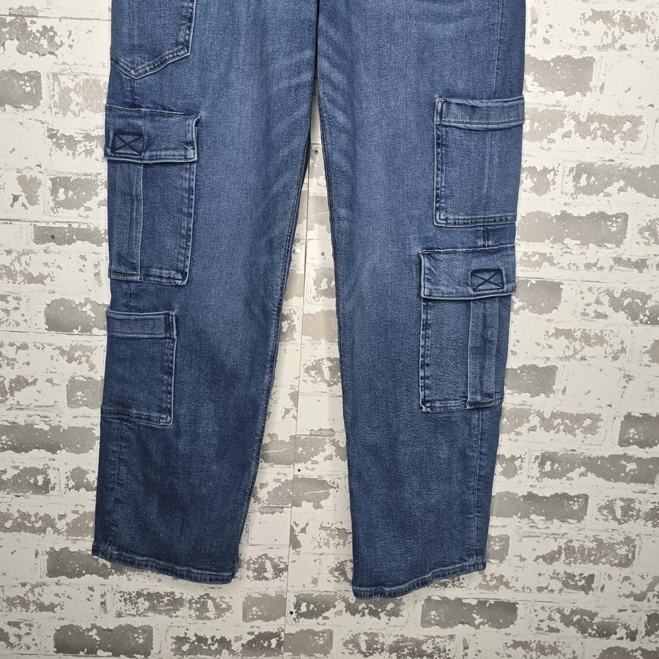 American Eagle Jeans Womens 12 Super High Rise Baggy Straight Leg Cargo Blue - Image 4 of 4