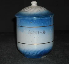 EXC. Small 4" Blue & White Covered GINGER Spice Jar - Stoneware Salt Glaze Ohio